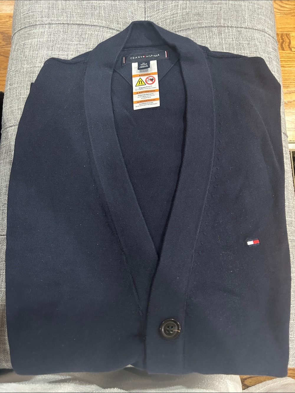 Tommy Hilfiger Navy Shawl-Collar Button Cardigan with Flag Logo